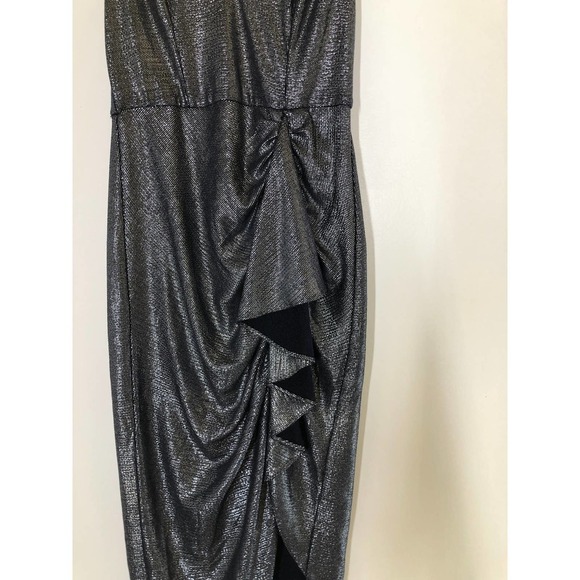 Aidan Mattox Draped Dress V Neck Sleeveless  Metallic 2 - Picture 5 of 14